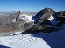 Herrlicher Ausblick über den Tschiervagletscher auf Piz Tschierva (li) und Piz Morteratsch (re)