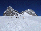 Die Gipfelfelsen beim Anstieg vom Hunerkogel bzw. Schladminger Gletscher kommend 