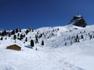 Rückblick zur Hütte bei der Abfahrt ins Tal bevor es in den Steilwald geht