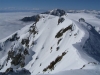 Blick auf unsere Abfahrtsroute - die Einfahrt der Roten Rinne. Rechts das Reichensteinhaus.