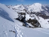 Am Schareckkees schnallten wir wieder die Ski an. Rückblick zum Ausstieg, im Hintergrund Sonnblick und Hocharn