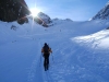 Der steile Alpeiner Kräulferner liegt vor uns, das folgende Spitzkehrenbalett lässt sich schon erahnen.